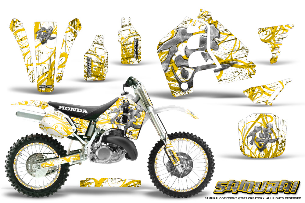 Honda CR500 Graphics Kit Samurai Yellow White NP Rims